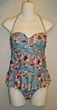 Vigoss Womens 2 Piece Blue Floral Bikini Swim Suit Set NWOT Size Large
