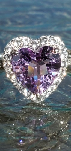 Amethyst Heart Cut, White Sapphires Labcreated &Diam Ring 10kt Solid White Gold - Picture 2 of 12