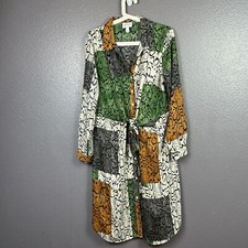 Nine West Shirt Dress Large Button Front Knot Tie Waist Snake Print Color block