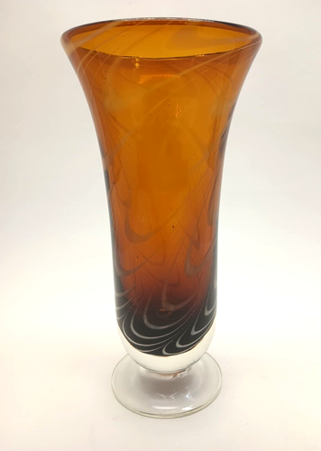 Antique 19th Century 1800s Blown Glass Vase Amber White Loops Applied Foot Ponti - Picture 8 of 10