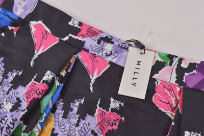 Milly NWT Floral Pleated Katie Skirt Size 10 in Black/Multi