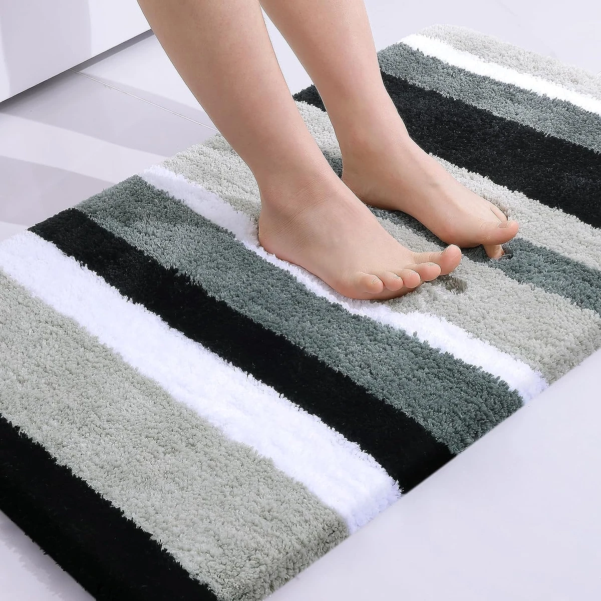 Microfiber Striped Bathroom Rugs Bath Mat Extra Thick Soft and