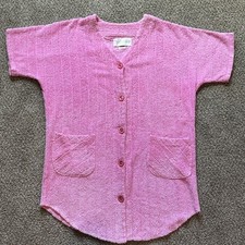 Vintage Herbcraft Terry Cloth Chenille Robe Dress Pink Heart Buttons Housecoat