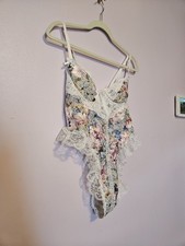 Vintage Frederick's Of Hollywood Floral Lace Teddy Bodysuit Size Large