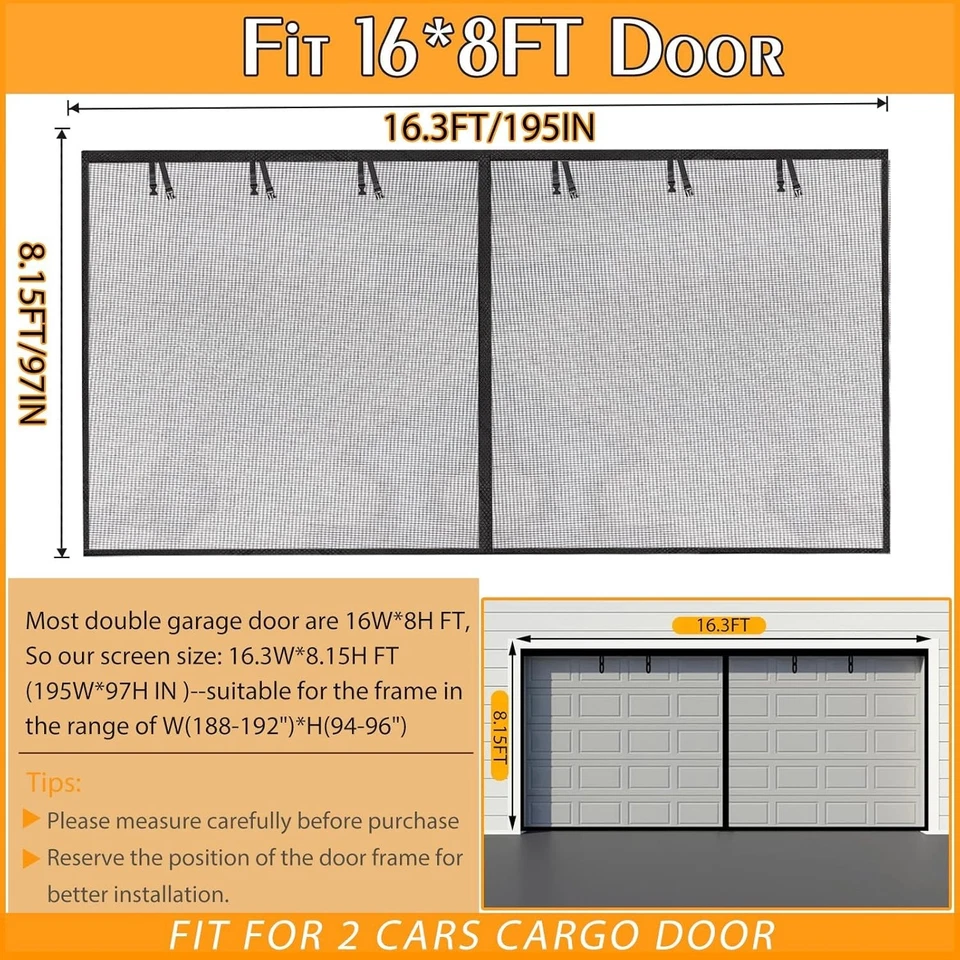 Garage Screen Door Fiberglass Heavy Duty Magnetic Fits 16x8FT Multiple Uses - Image 4 of 4