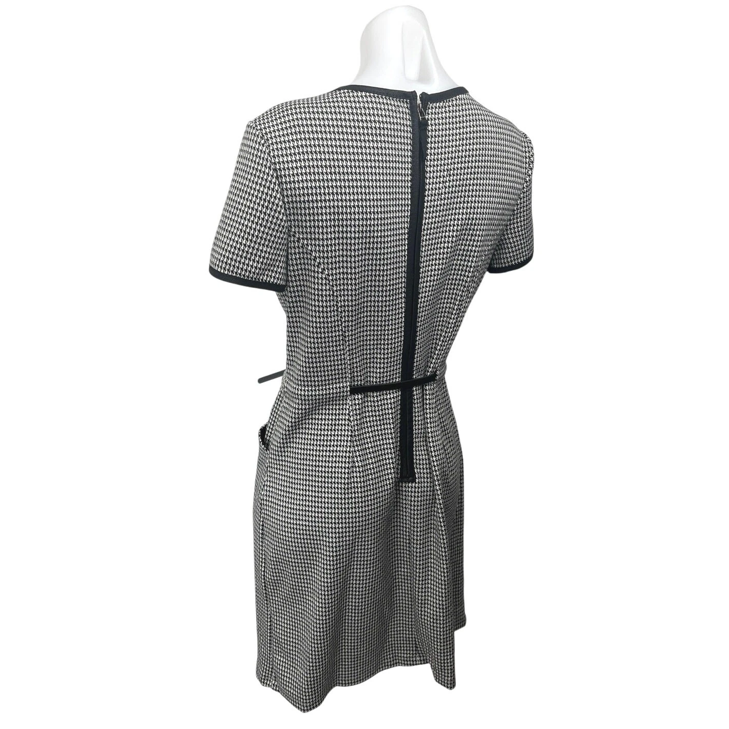 VETEMENTS Mini abito tubino Max Studio nero bianco pied de poule manica corta con cintura zip M