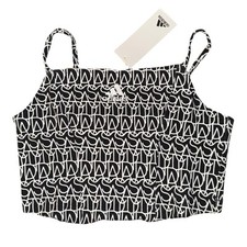 Image of Adidas Crop Top Size XS UK 6 All Over Print Graphic Corset Tank Black White Y2K