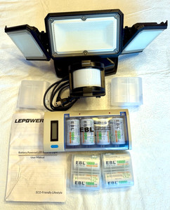 LePower LED Security Flood Lights Motion Sensor w/Recharge Station + 8 batteries