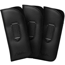 Calabria Half Clip Felt Lined Soft Eyeglasses Case 3 PACK in BLACK Synth.Leather