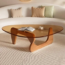 Triangle Coffee Table in Walnut Mid Century Modern Solid Wood Base and Triangle
