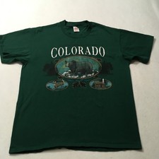 Vtg 90s ROCKY MOUNTAIN Country Colorado Nature Single Stitch Shirt GREEN 1991