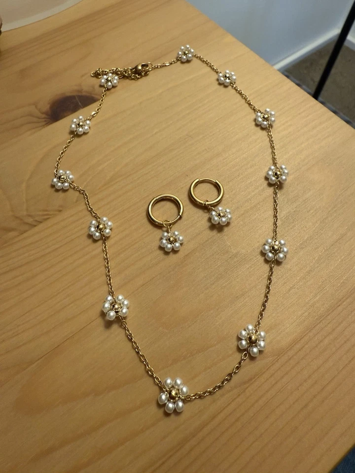 Weiße Daisy Set Halskette und Ohrringe Gänseblümchen 