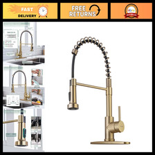Brushed Gold Kitchen Faucet with Pull Down Sprayer, Stainless Steel Single Handl