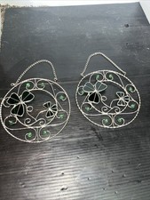 Pair Of Stained Glass Shamrock Hanging Sun catchers. St. Patrick  s Day. VG