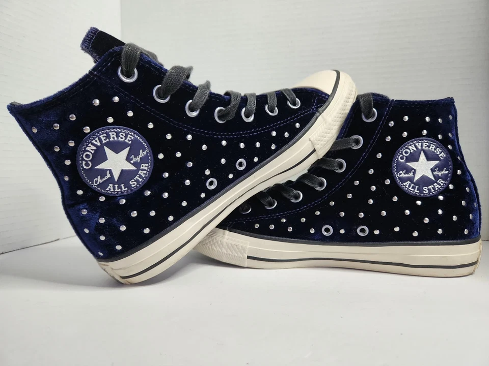 RARO 💎 Zapatillas Converse Chuck Taylor All Star Hi Velour Terciopelo Tachuelas 7.5 Azul Marino Foto 3 de 4