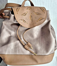 Damen Stadt-Rucksack sehr edel braun-beige-gold Reißverschluss Kordeln JAENIG