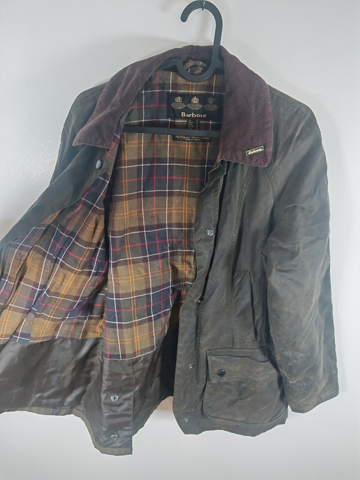 Barbour Classic Beadnell Wax Jacket Olive Women's Size UK 10 US 6 Tartan image 4