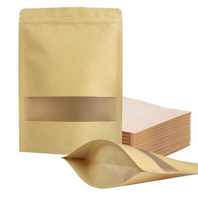 100 Pcs Resealable bags,6.7'' x 9.4'' Stand Up Kraft Paper Bags with Matte Wind...