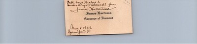 JAMES HARTNESS ''GOV. OF VERMONT 1922'' Hand Signed AUTOGRAPHED CARD