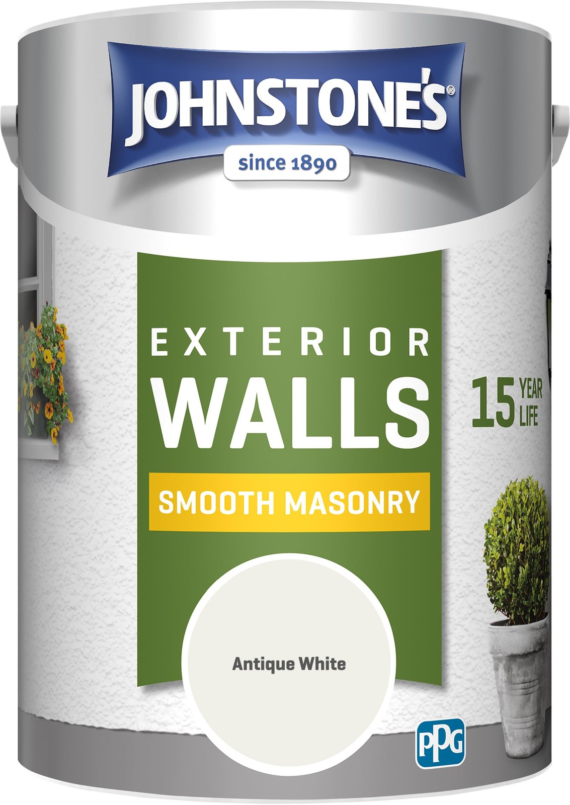 Johnstone's, Exterior Smooth Masonry Paint, Antique 5 Liters, White - Image 4