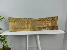 Vintage Kilim Lumbar Pillow 12x40 Long Decorative Sofa Cushion Made from Turkish