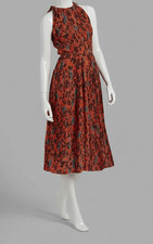 $795 Ulla Johnson Women's Red Amalthea Silk Pleated High-Neck Midi Dress Size 4