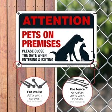 Keep Gate Closed Sign, Pets On Premises, 10x7 Inches, Rust Free .040 Aluminum...