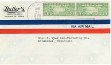 Sc#C9(coppia)-TRANSPACIFIC CLIPPER-GUAM 14/GEN/1941 TO USA-COMMERCIAL C/C-SCARCE-m