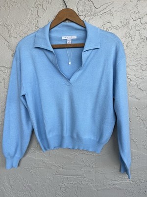 Amisu Knitwear Womens V Neck Cropped Knit Sweater Size M Light Blue