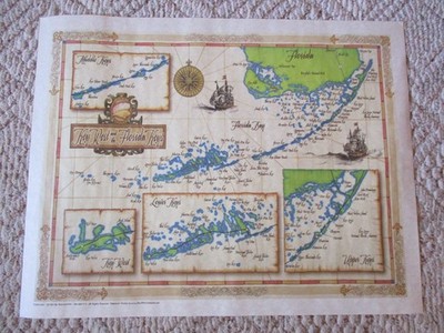 2003 Key West & Florida Keys Map by Postcard USA /Blue Water Islands & Holder