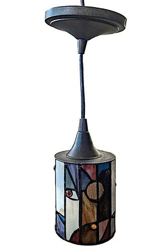 Vintage Litex Stained Glass MCM Pendant Hanging Tiffany Style Light
