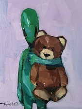 Alien Teddy Bear Whimsical Art PRINT By Collectible Artist Jose Trujillo 16x20