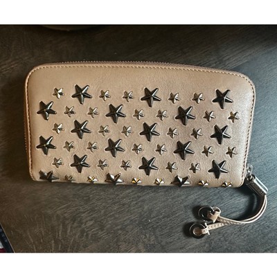 JIMMY CHOO BEIGE LEATHER AND SILVER STARS ZIP AROUND WALLET