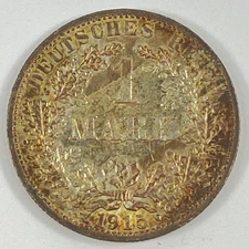 Germany 1915-A 1 Mark Silver Original Unc.