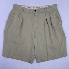 Tommy Bahama Mens 32 Pleated Shorts 100 Silk Khaki Tan Tropical Lining Relaxed