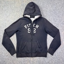 VTG Abercrombie  Fitch Hoodie Jacket Women's Sz L Navy Logo Full Zip Sweatshirt