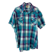 Vintage Sand  Sage Pearl Snap Plaid Short Sleeve Button Shirt Size XXL