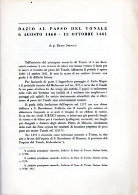 Dazio al Passo del Tonale: 6. August 1460 - 13. Oktober 1461. AUSZUG aus Studien Tr