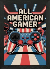 All American Gamer Retro Design Framed Wall Art Poster Canvas Print Picture
