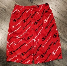 Champion Shorts Boys Size XL Red Black All Over Print Spell Out Activewear