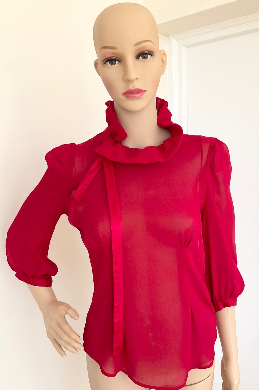 Armani Exchange blouse uk8 red 100% silk Vintage early 2000 Y2K