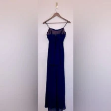 VINTAGE Navy Blue Y2K Dress Prom Wedding Guest Bridesmaid Spaghetti Strap Long 8