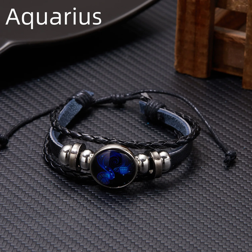Luminous Zodiac Sign Charm Bracelets for Men & Women - Vintage Leather Wrap - Bild 22 von 24