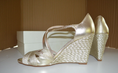 L.K. BENNETT Pale Gold Juliette Leather Wedges Espedrilles New 7 UK 40 EU US 9.5 - Picture 7 of 16