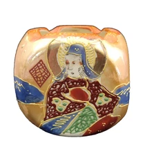 Satsuma Japanese Ashtray VTG Ceramic Japan Handpainted Lusterware Cube Shaped