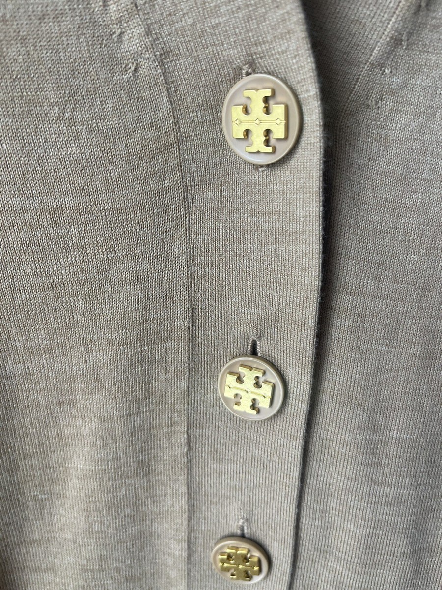 TORY BURCH グレー カーディガン Tory Burch Logo Button-Front Wool Cardigan | Neiman Marcus