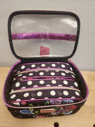 Betsey Johnson NY 3-teiliges verschachteltes Topset Reise Zug Kosmetikkoffer schwarz - Bild 6 von 12