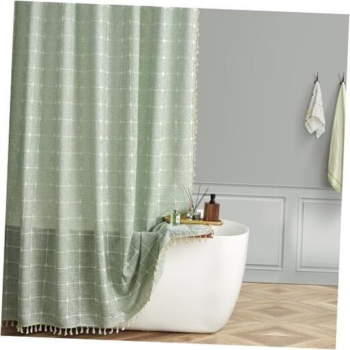 Boho Farmhouse Fabric Shower Curtain Stall Size,Sage Modern 78''x48