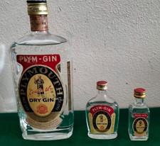 Plym-Gin lotto Bottiglia 3/4 Litri + 2 Mignon Miniature VINTAGE Anni 80 Stock