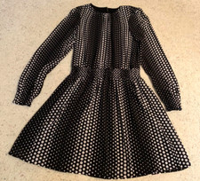 Michael Kors Dress Long Sleeve Black White Polka Dots Semi Sheer Sleeves Sz S